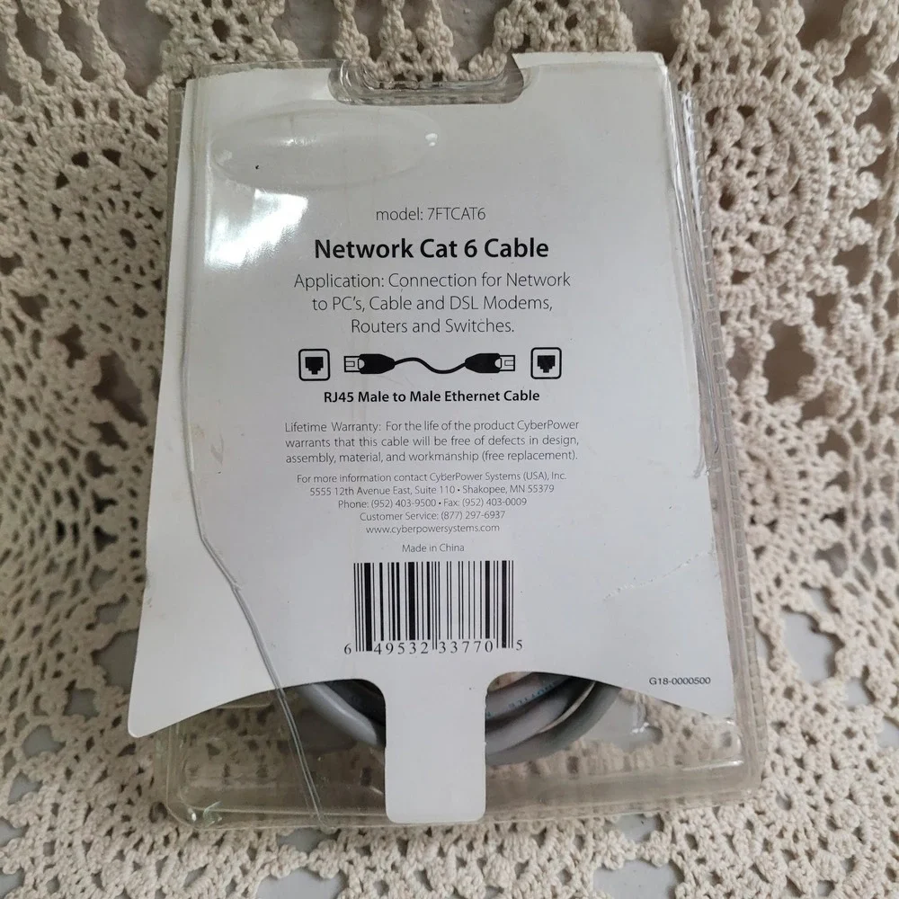CyberPower 7 Foot Cat 6 Network Ethernet Cable Gold Plated Connectors Snagless